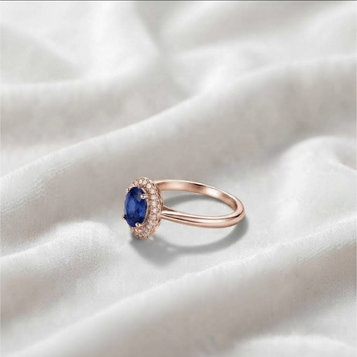 Blue Sapphire With Lab Grown Diamond Double Halo Ring