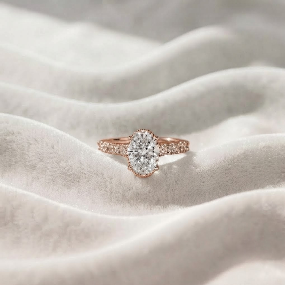 Oval Cut Hidden Halo Engagement Ring