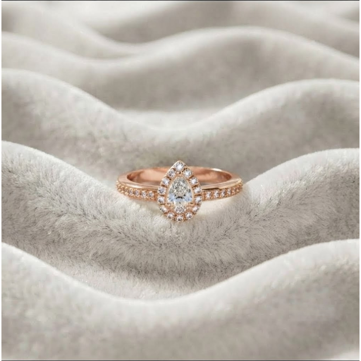 Unique Pear Halo Accent Solitaire Engagement Ring