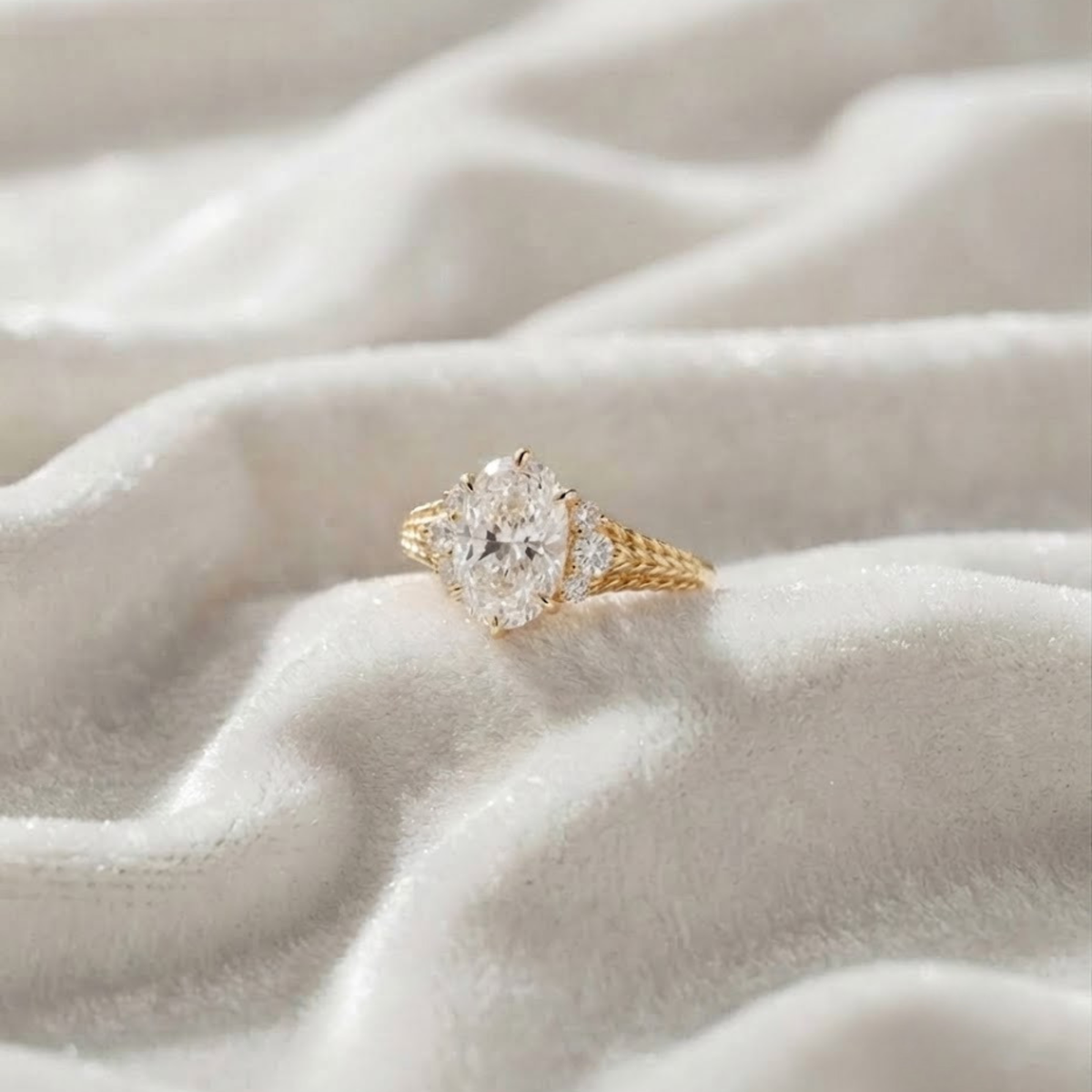 Antique Cut Oval Lab Grown Engagement Ring