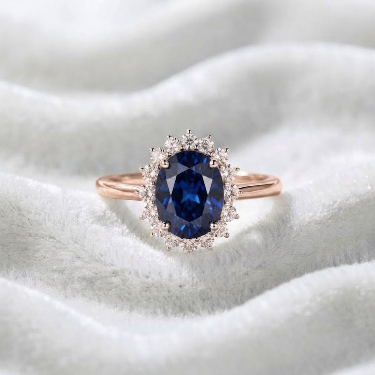 Oval Sapphire Lab Grown Diamond Halo Ring