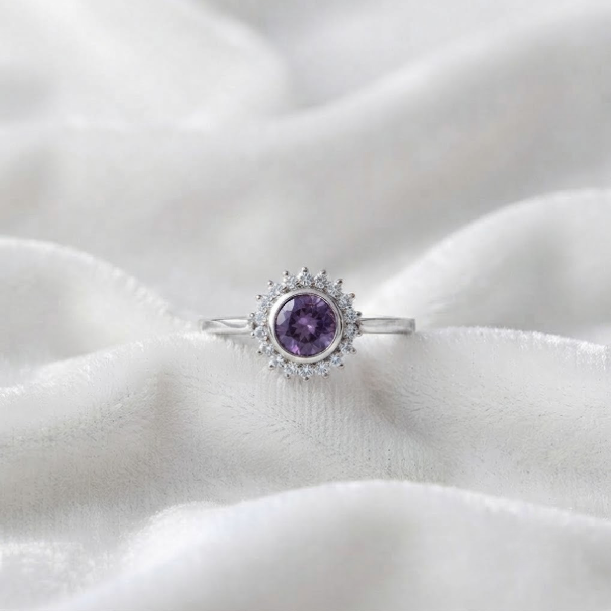 Purple Amethyst and Diamond Engagement Ring