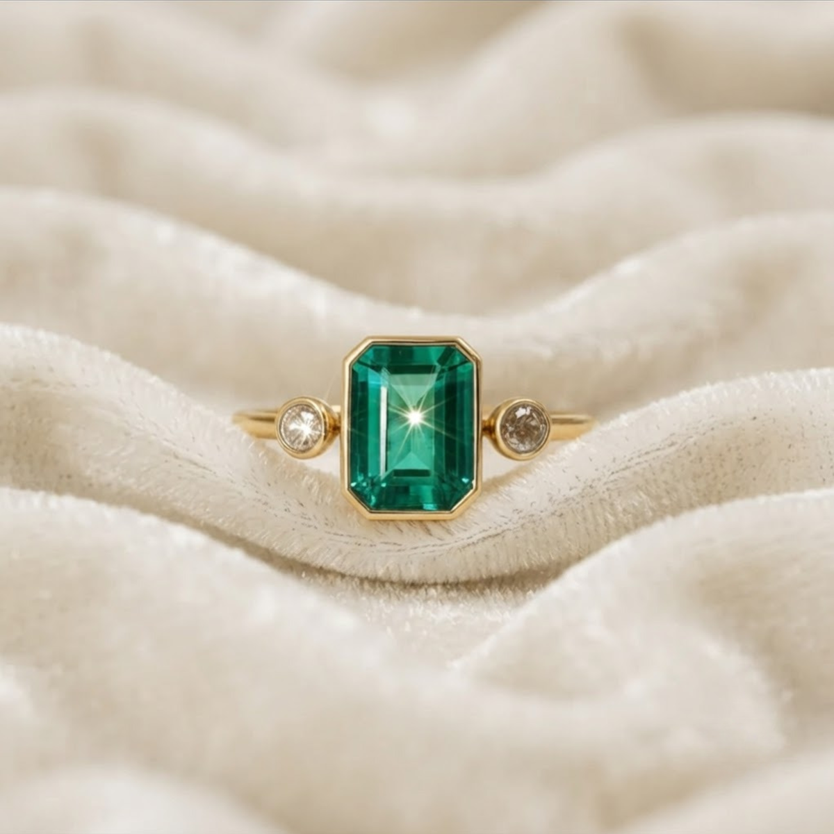 Diamond Emerald Engagement Ring