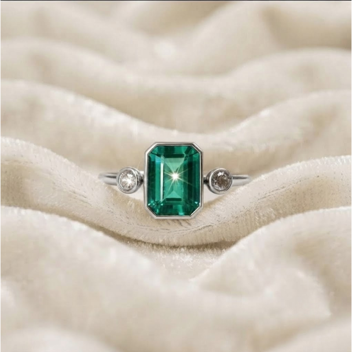 Diamond Emerald Engagement Ring