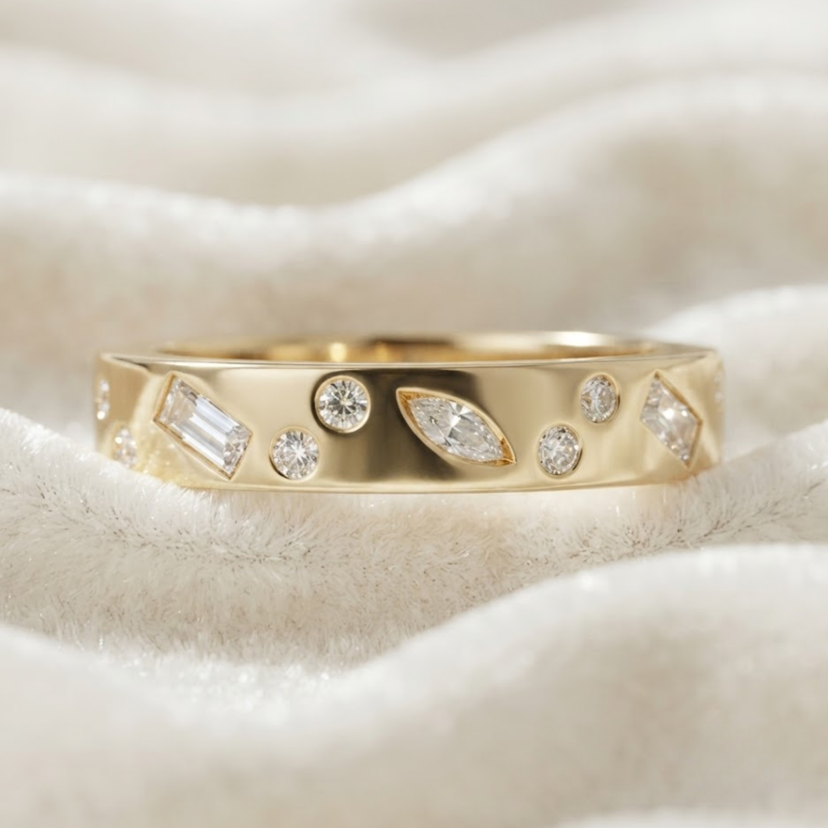 Diamond Band Flush set Wedding Band