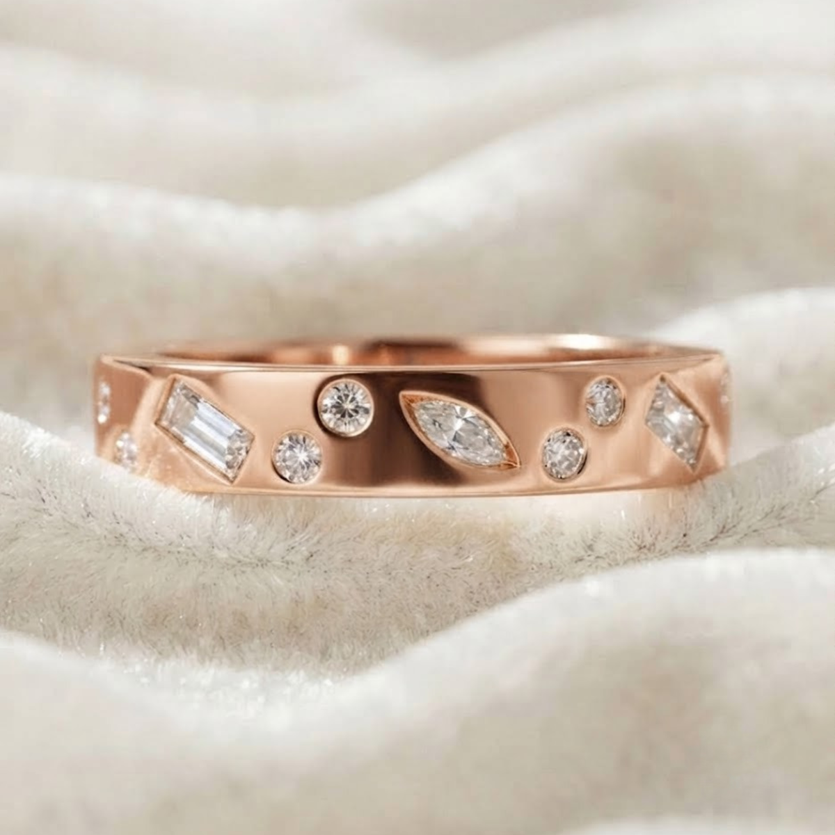 Diamond Band Flush set Wedding Band