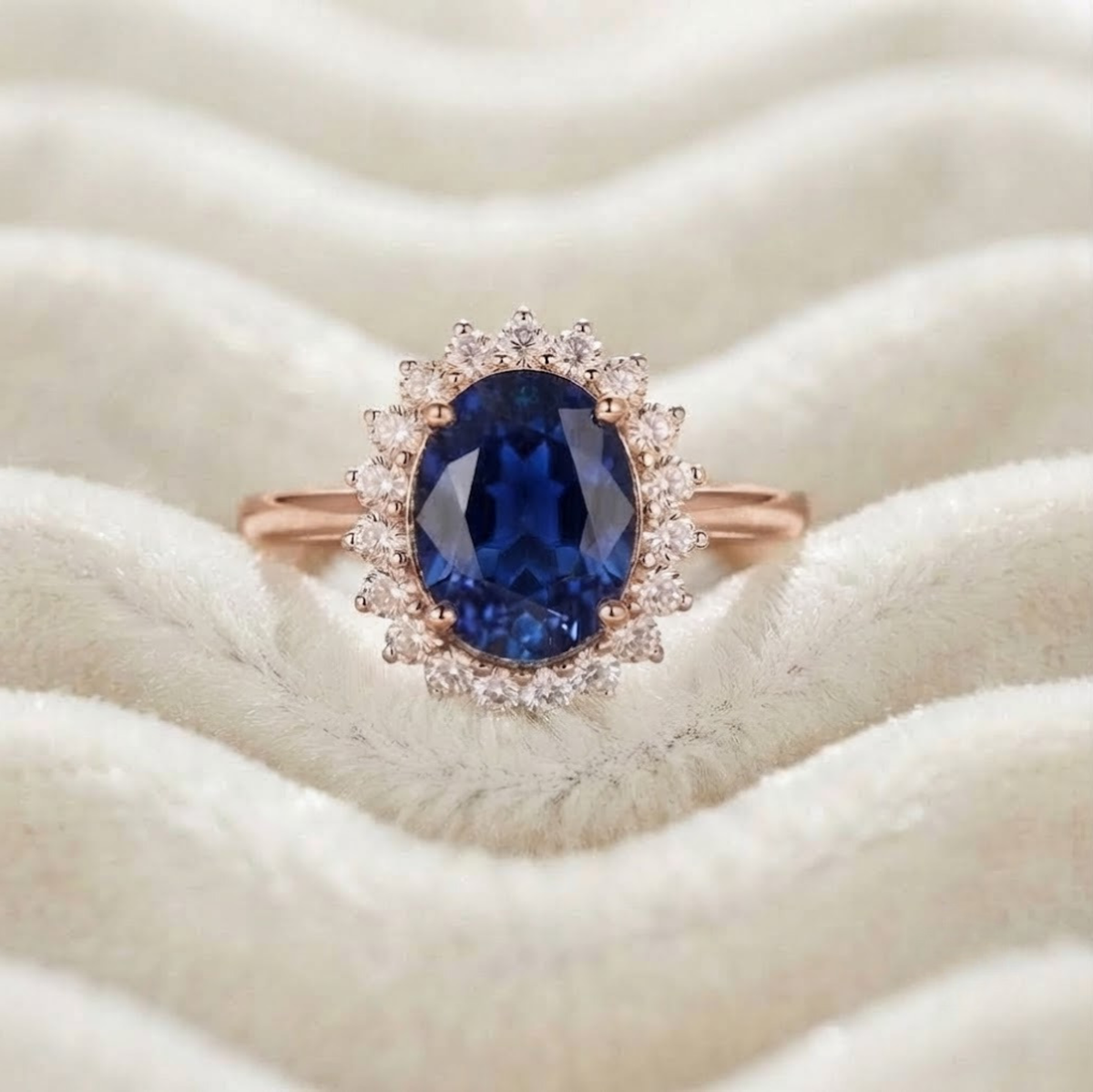 Lab Grown Royal Blue Sapphire Ring