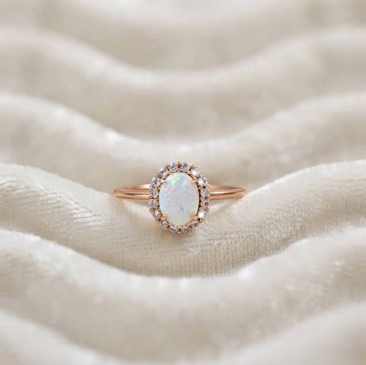 Opal Dainty October Birthstone Stackable Ring