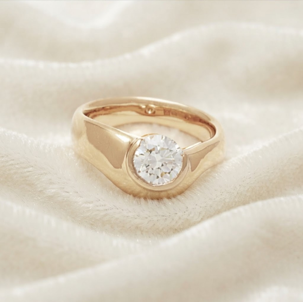 Signet Band Round Diamond Promise Ring