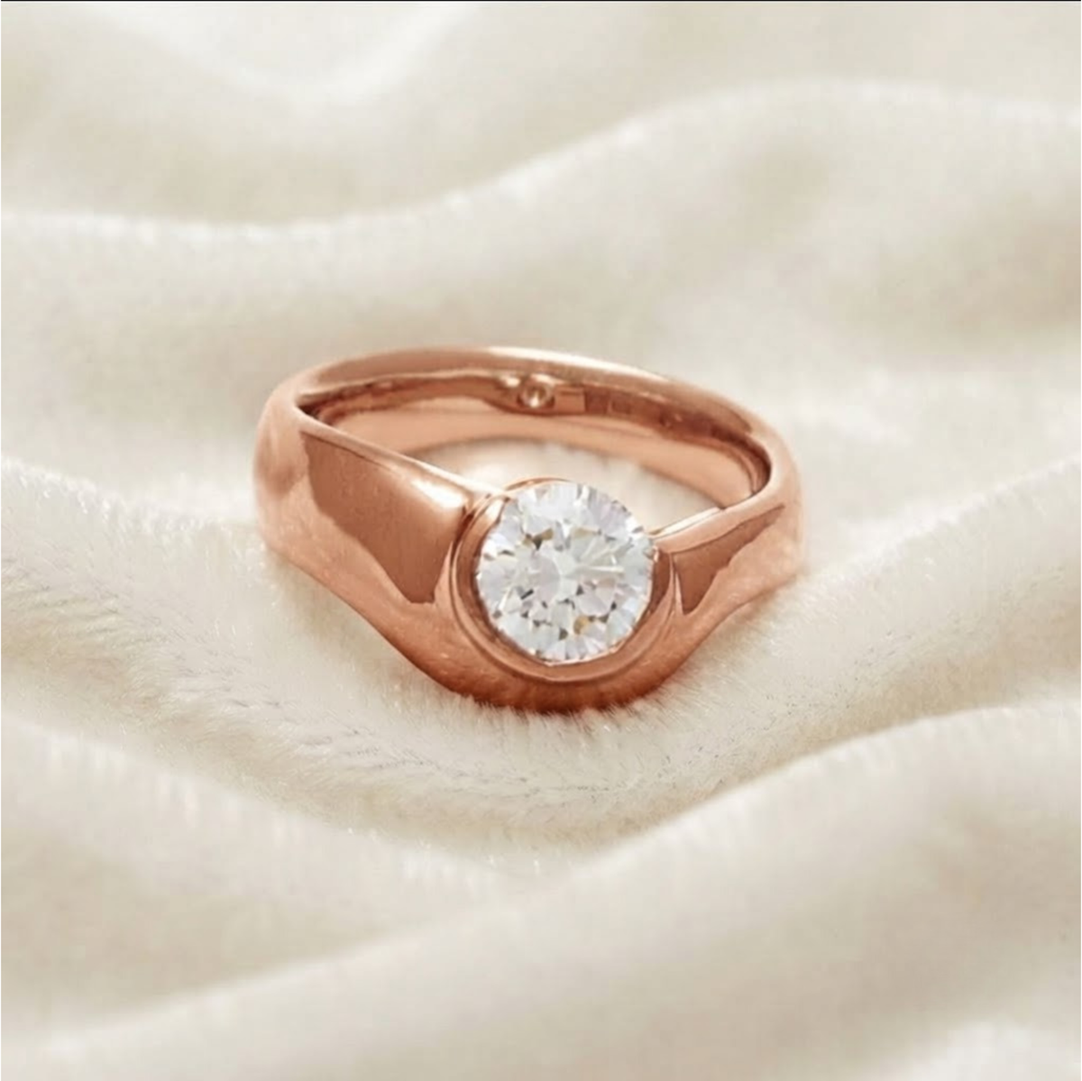 Signet Band Round Diamond Promise Ring