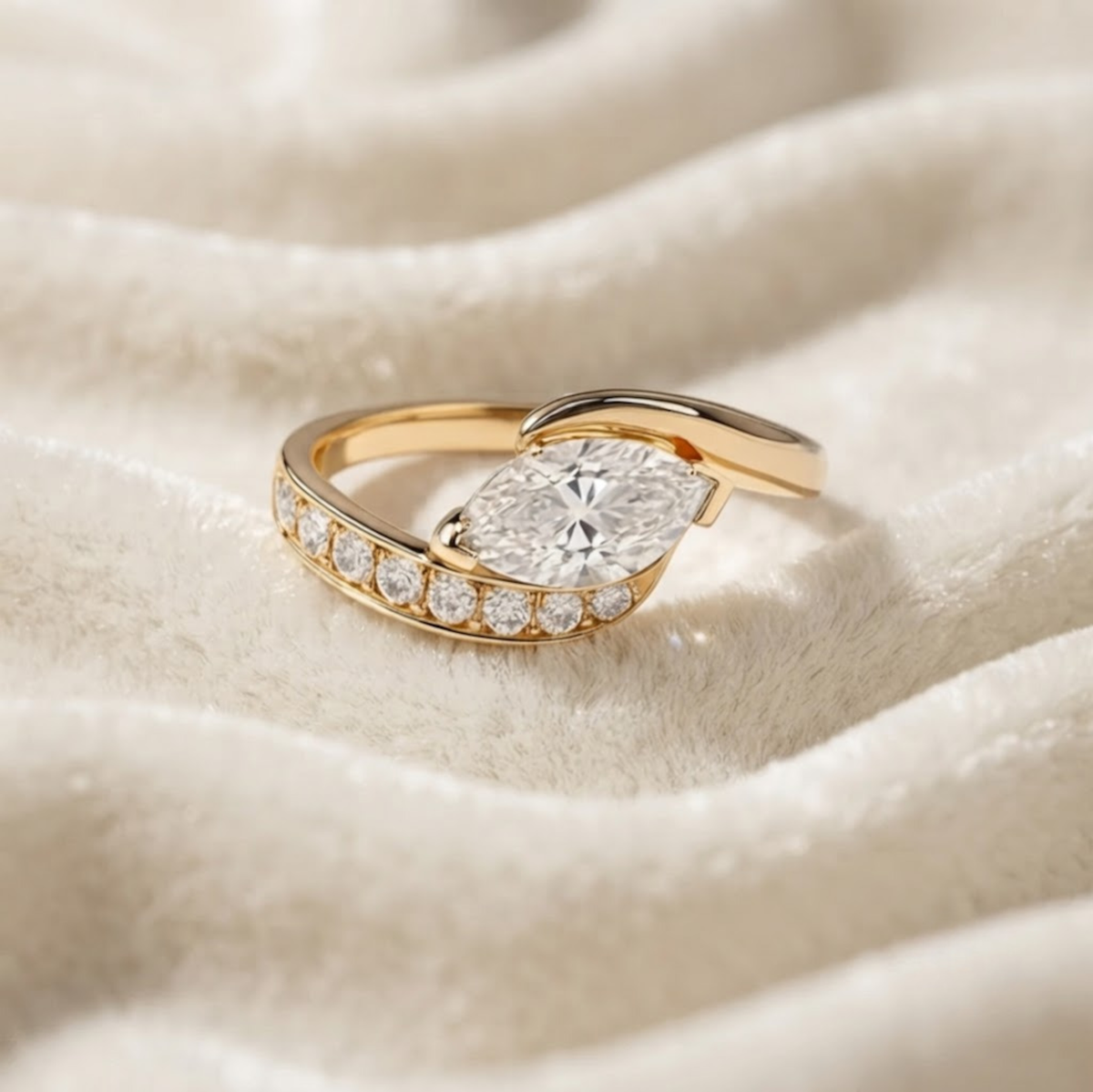 West Marquise Cut Diamond Engagement Ring