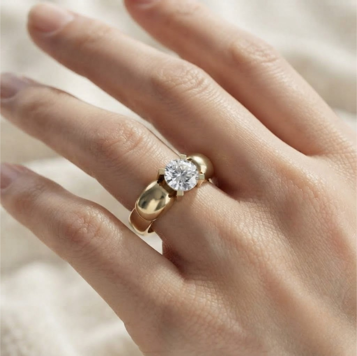14K Gold Laborgezüchteter Diamant Gothic Totenkopf Verlobungsring
