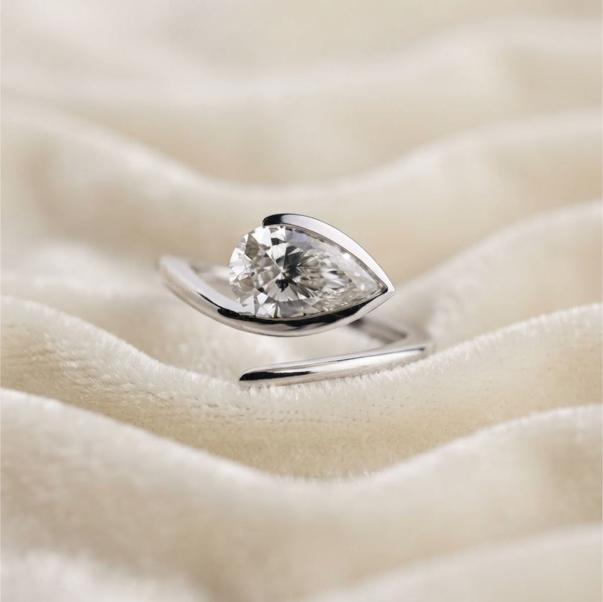 Lab Grown Diamond Half Bezel set Engagement Ring