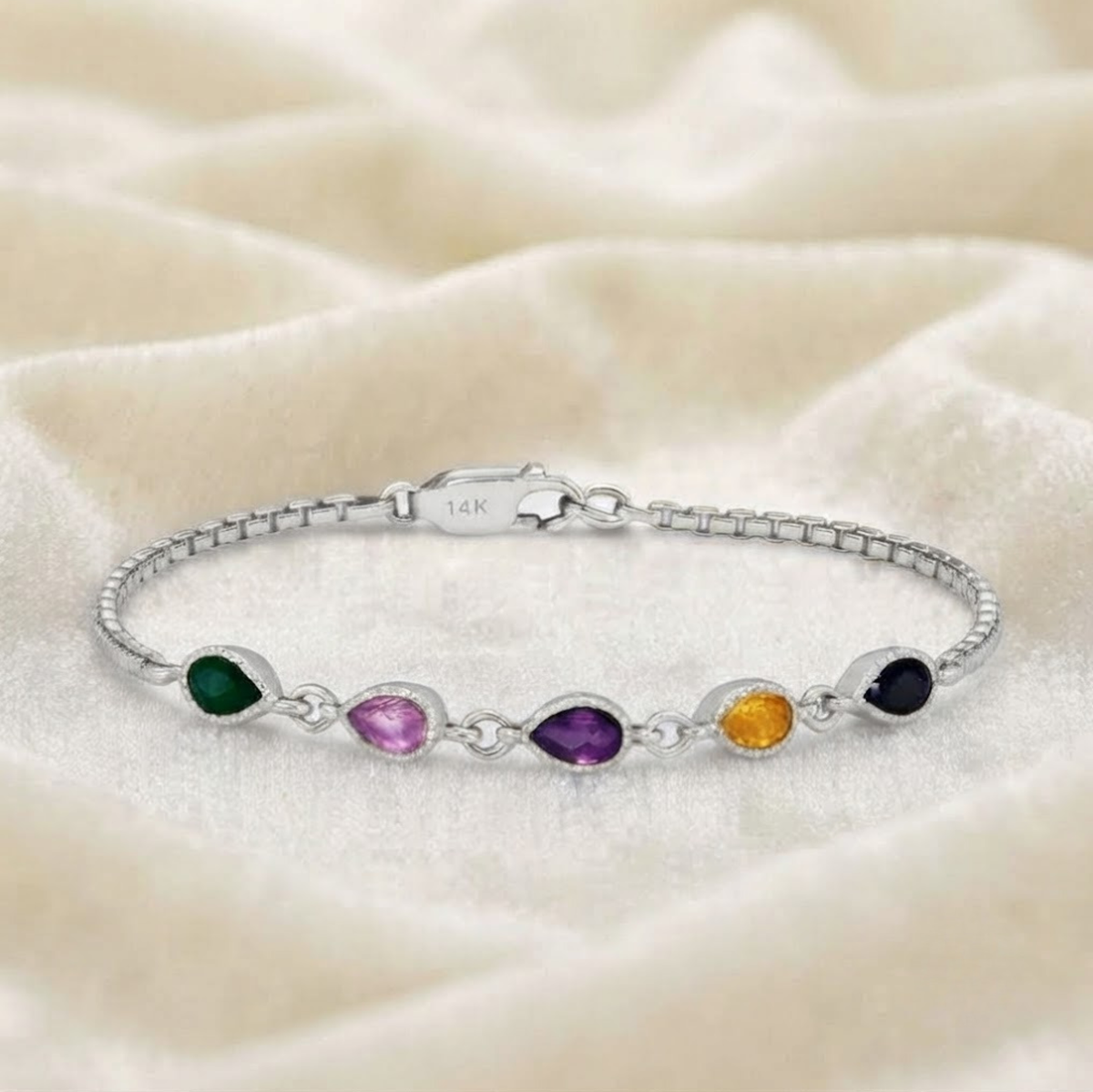 Pear Cut Multi Birthstone Bracelet.