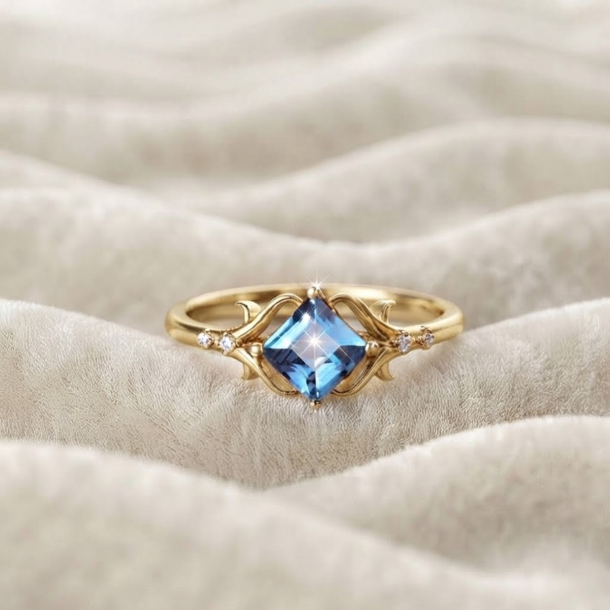 Princess Cut Blue Alexandrite Engagement Ring.