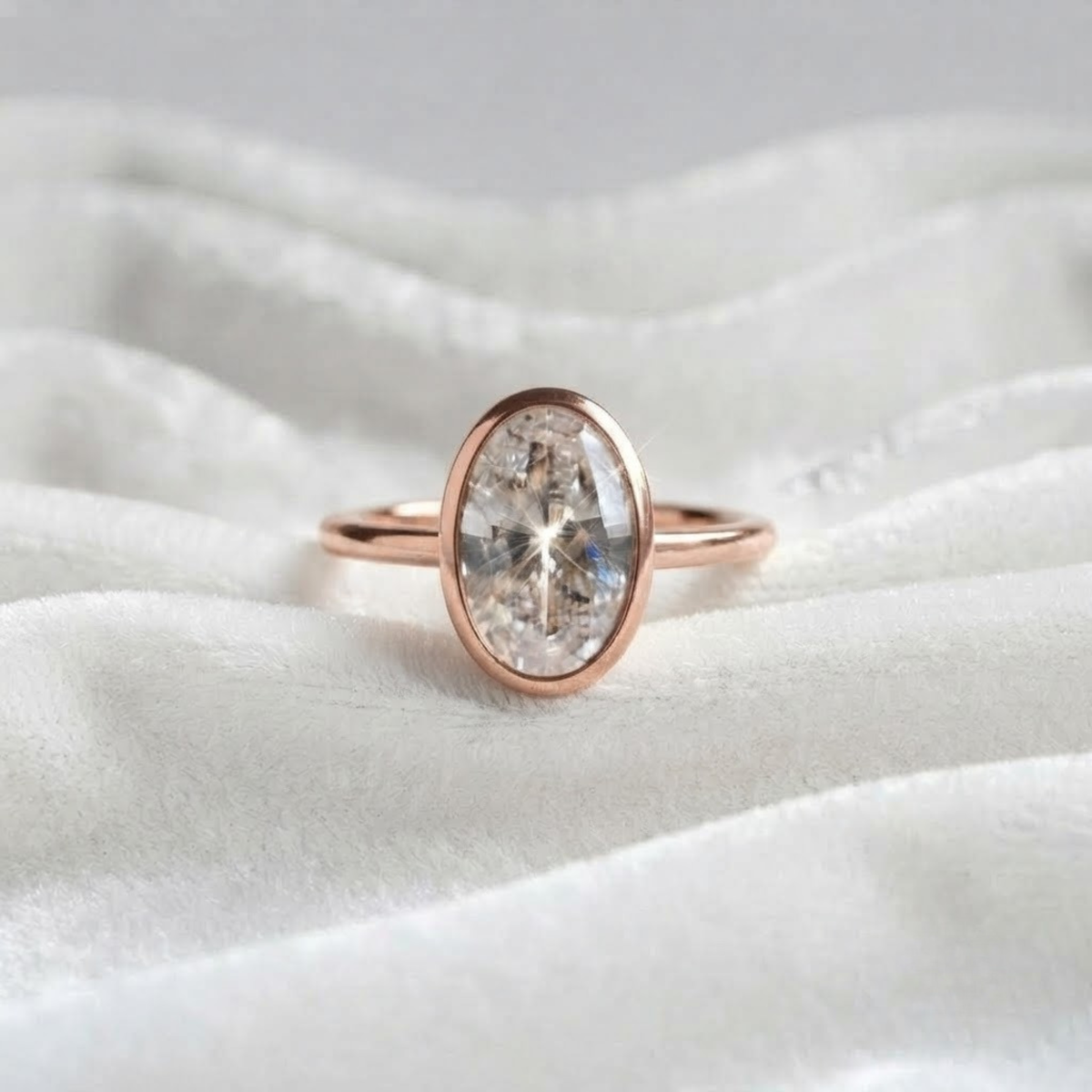 Verlobungsring aus massivem 14K Gold mit ovalem, im Labor gezüchtetem Diamant, 2,00 Karat Gesamtgewicht