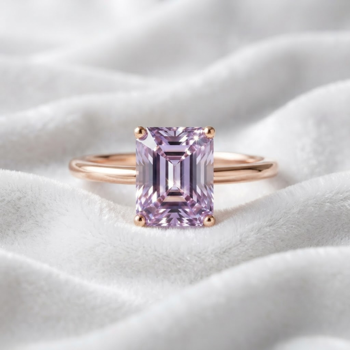 14K Rose De France 3 Karat Rose De France Amethyst Smaragdschliff Ring