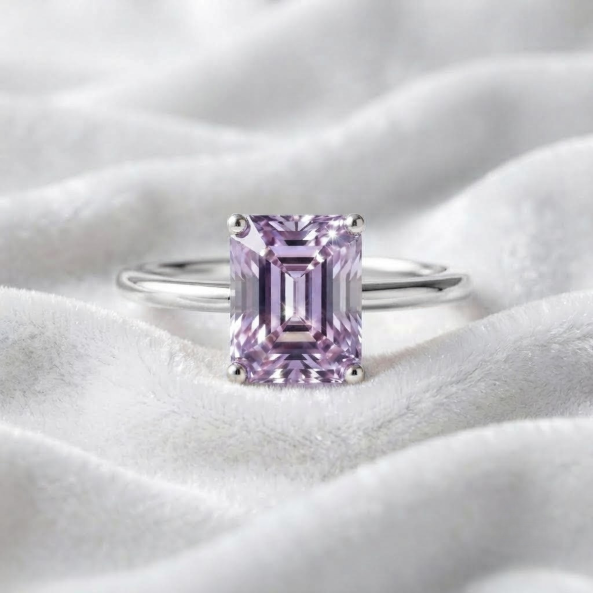 14K Rose De France 3 Karat Rose De France Amethyst Smaragdschliff Ring