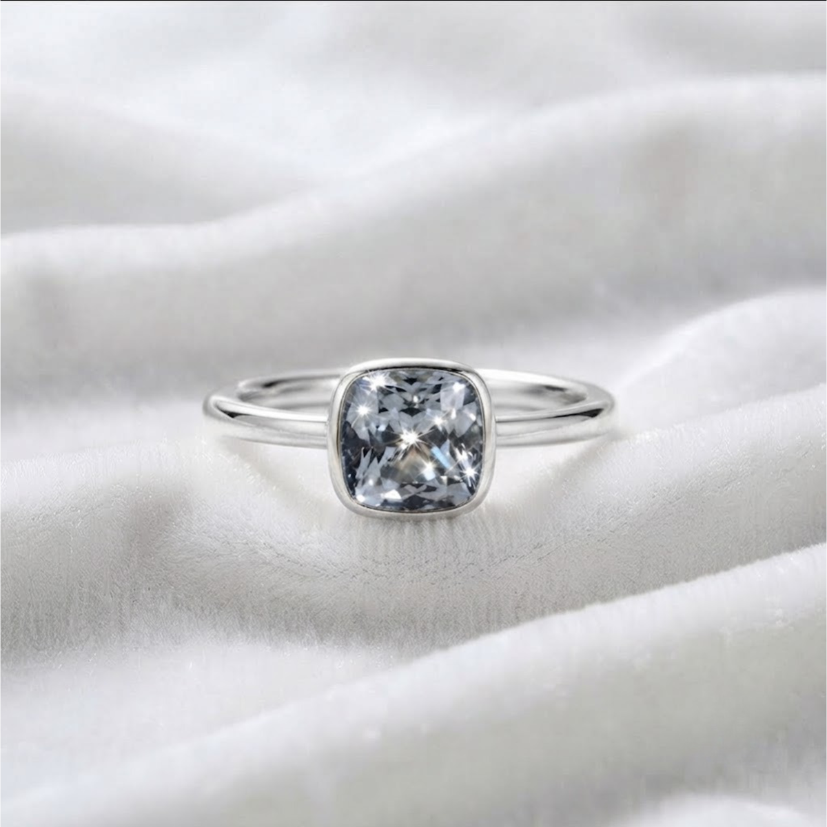 Cushion Lab Grown Blue Aquamarine Solitaire Engagement Ring