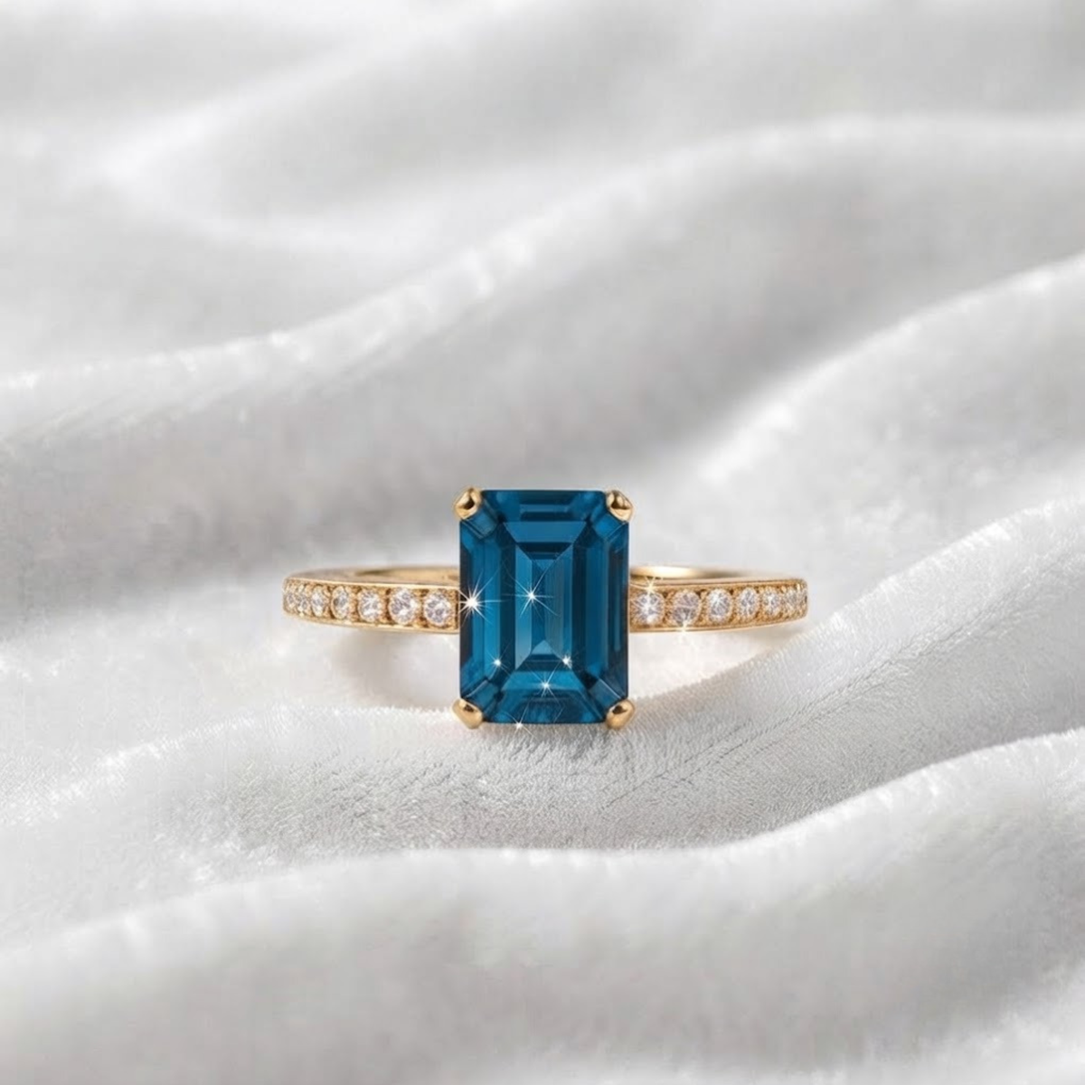 London Blue Topaz Emerald Cut Engagement Ring