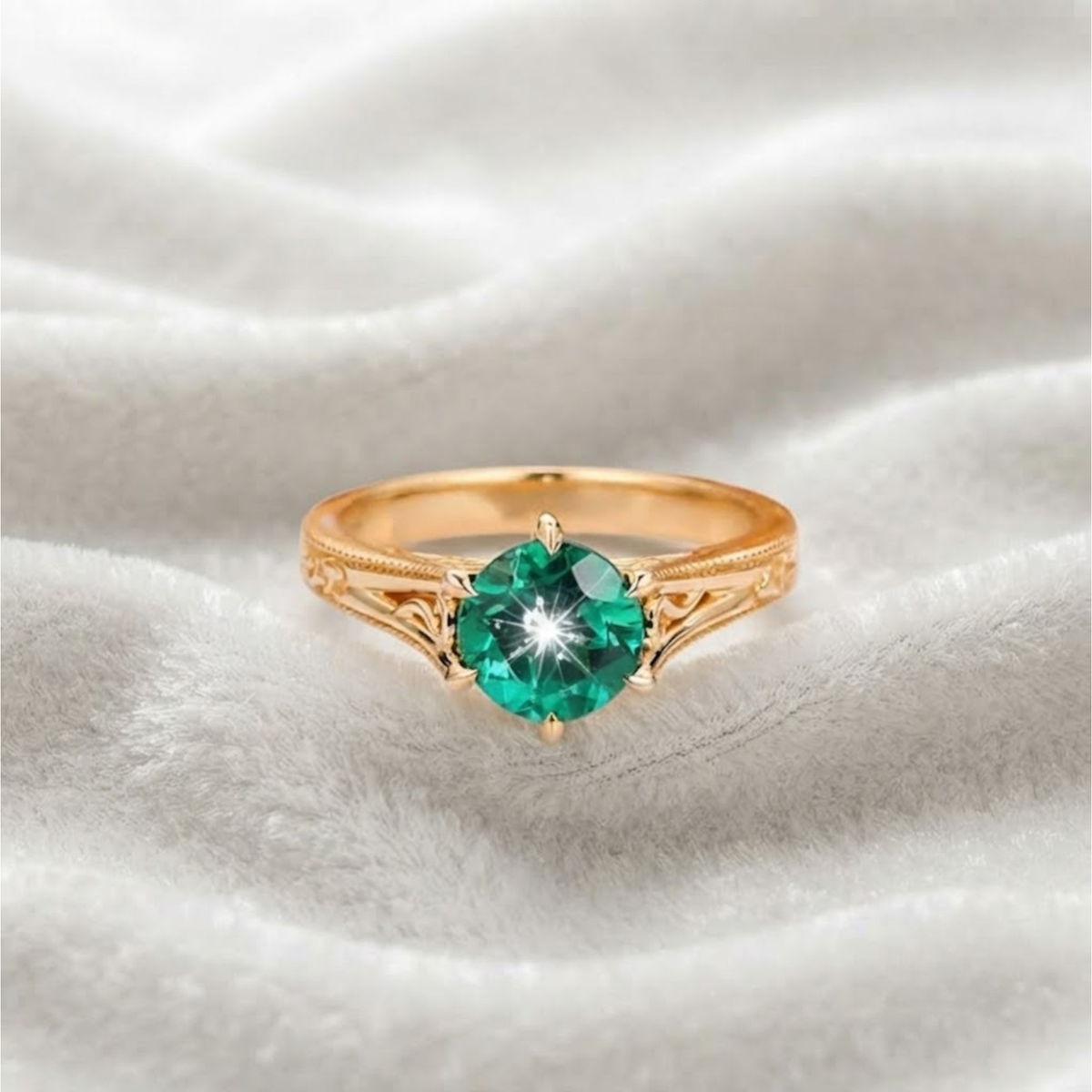 14K Massivgold Grüner Edelstein Verlobungsring | Antiker Filigran Smaragdring.