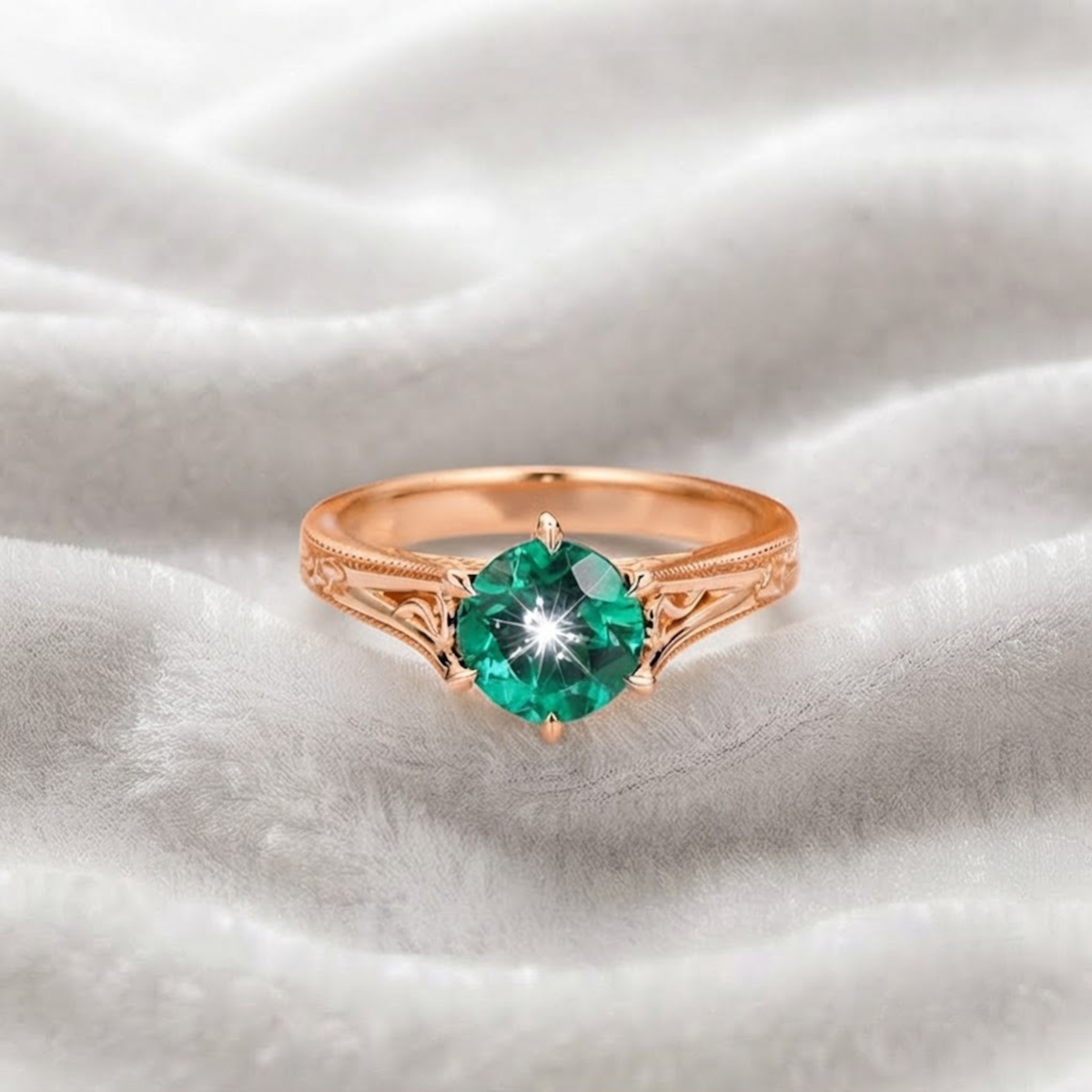 14K Massivgold Grüner Edelstein Verlobungsring | Antiker Filigran Smaragdring.