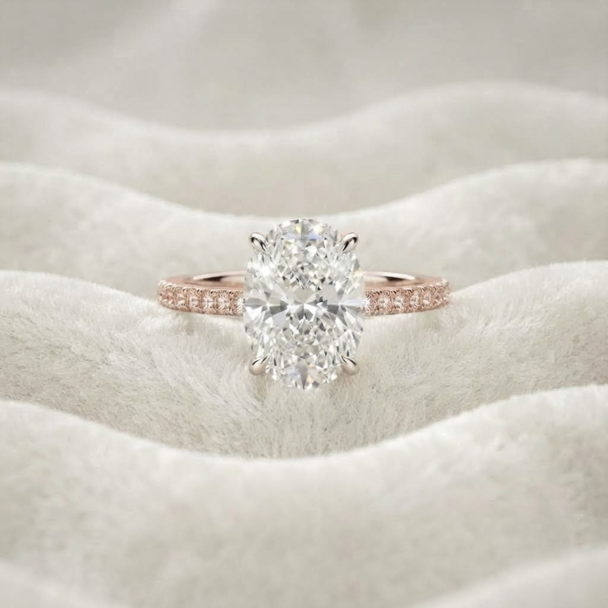 Oval Lab Grown Diamond Halo and Pave Eternity Ring