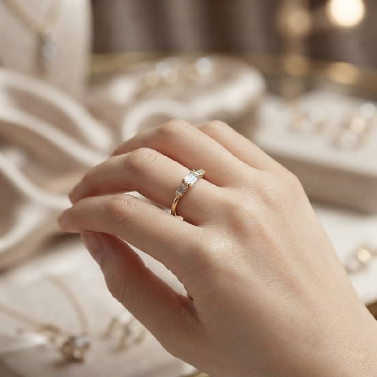 Baguette Diamantring | Zierlicher Goldring | Ring aus 14K Massivgold