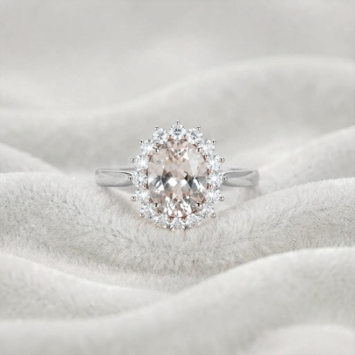 Crystal Morganite Oval Cut Peach Morganite Ring