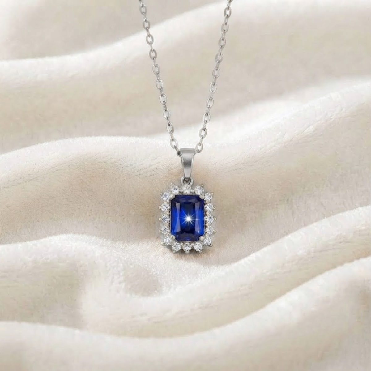 Sapphire Surrounded by Lab grown Diamond Necklace