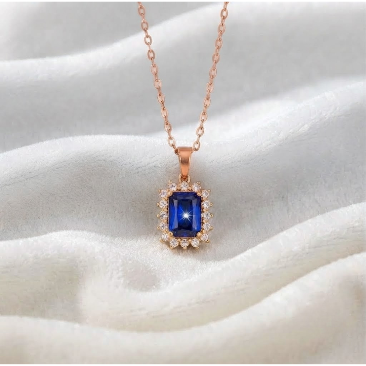Sapphire Surrounded by Lab grown Diamond Necklace