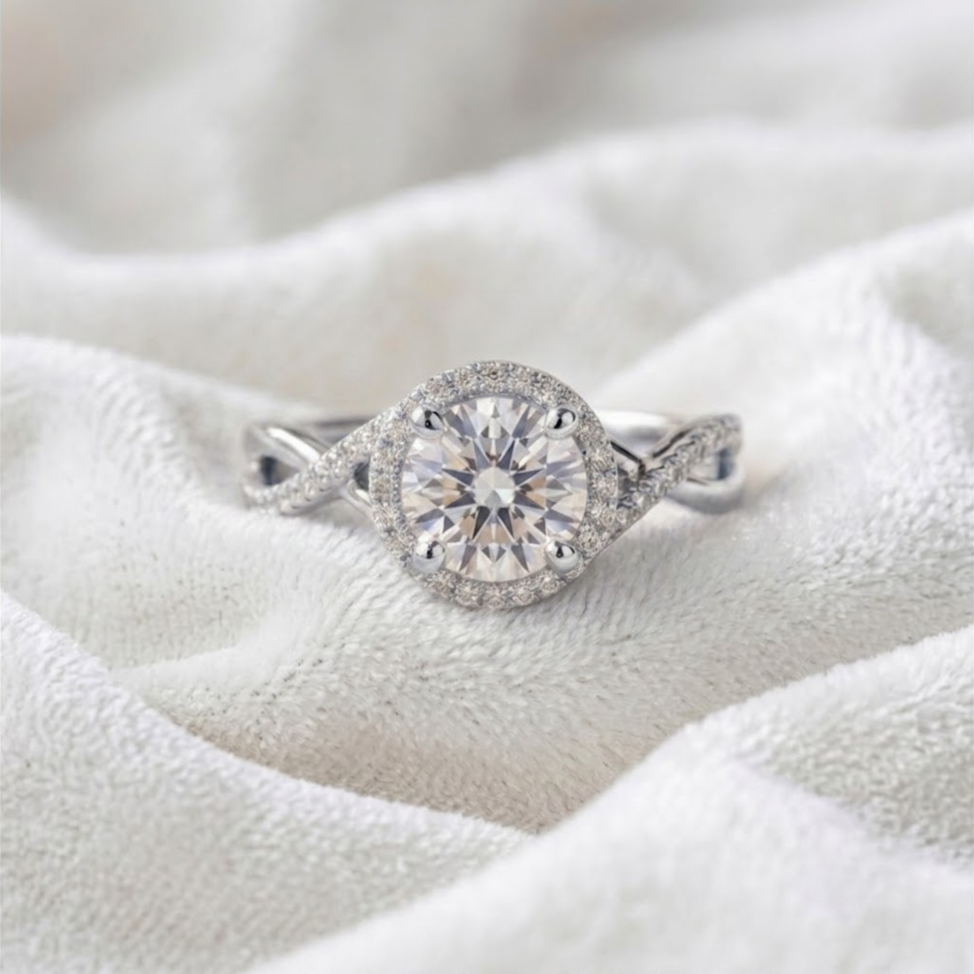 Infinity Twist Halo Engagement Ring
