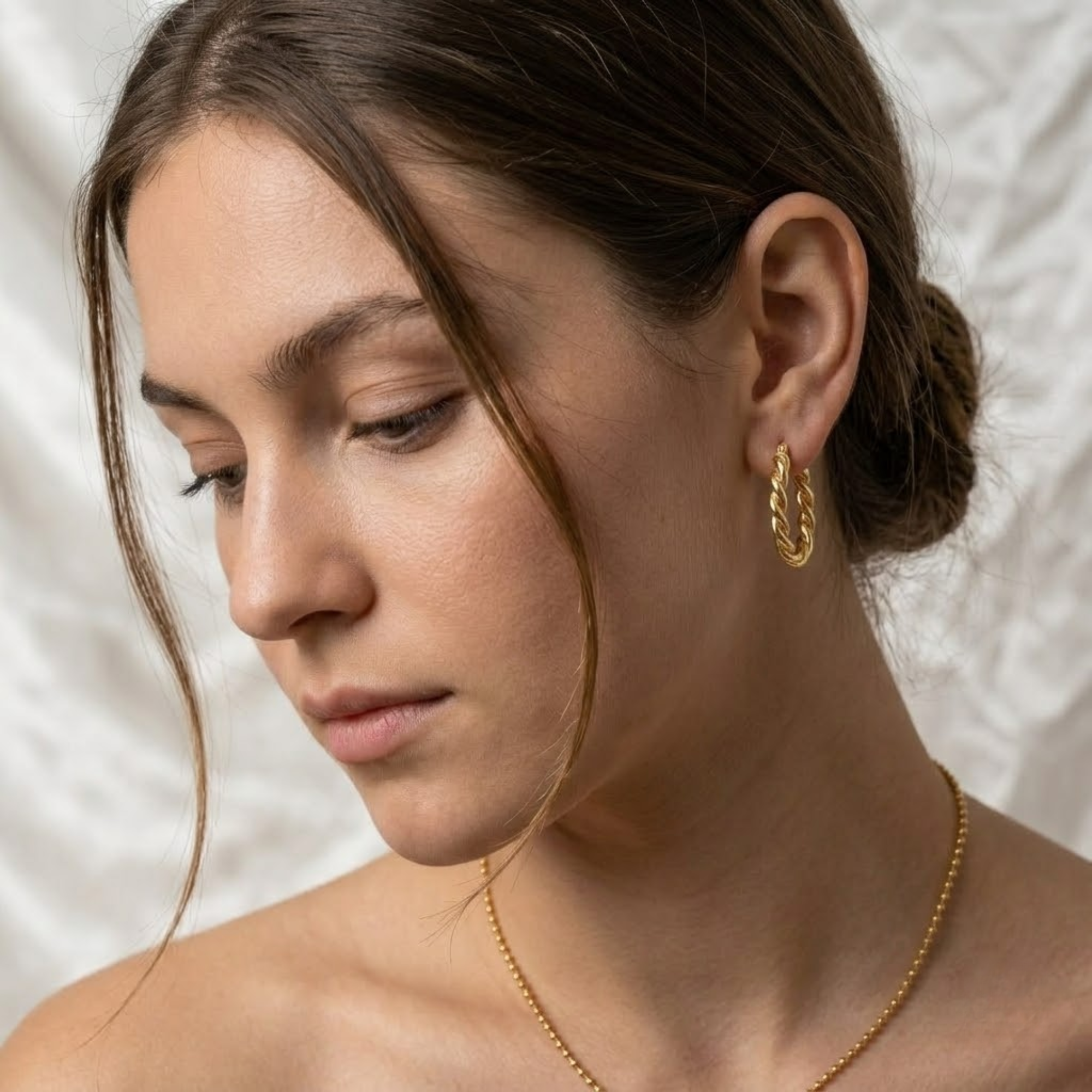 14K Gold Twist Seil Ohrringe 20MM Seilkette Creolen