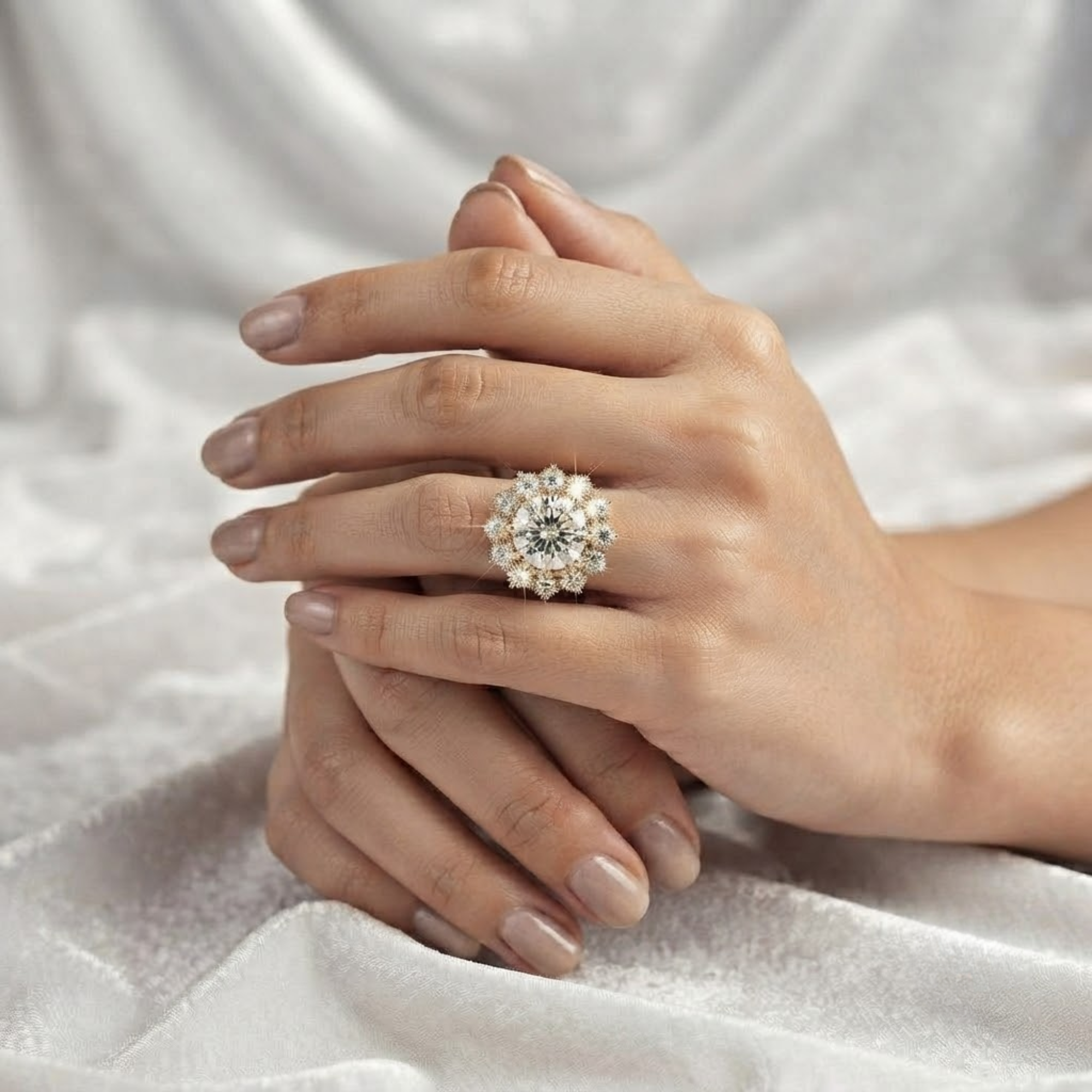 خاتم فريد من الذهب الأصفر الخالص عيار 14 قيراط بتصميم هالة مستديرة على شكل شمس متوهجة بقطع دائري