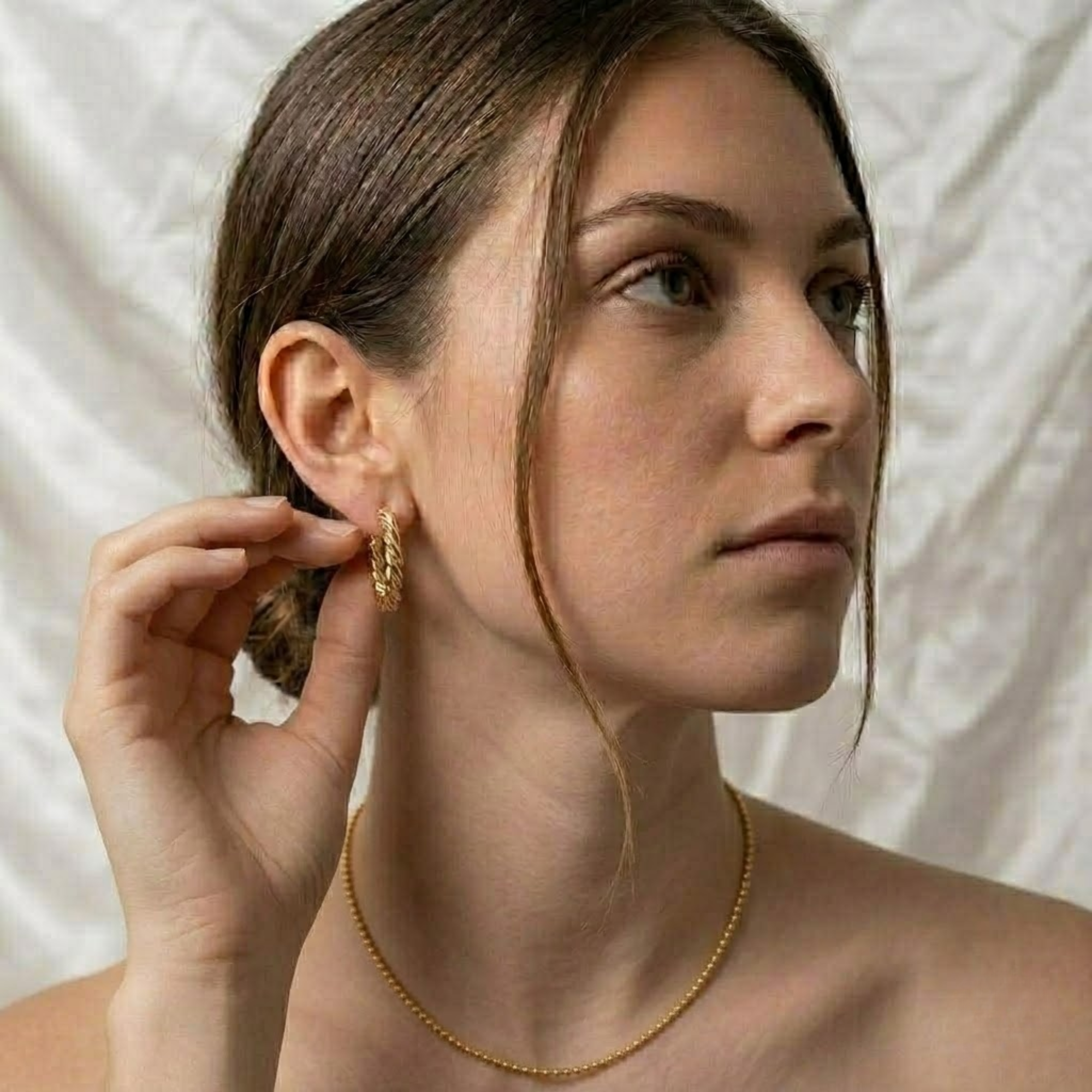 14K Gold Twist Seil Ohrringe 20MM Seilkette Creolen