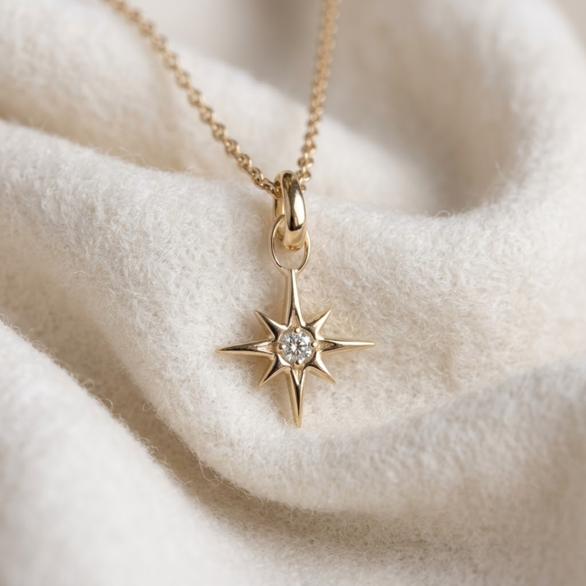 14K North Star Anhänger Halskette Zierlicher Sternenschmuck