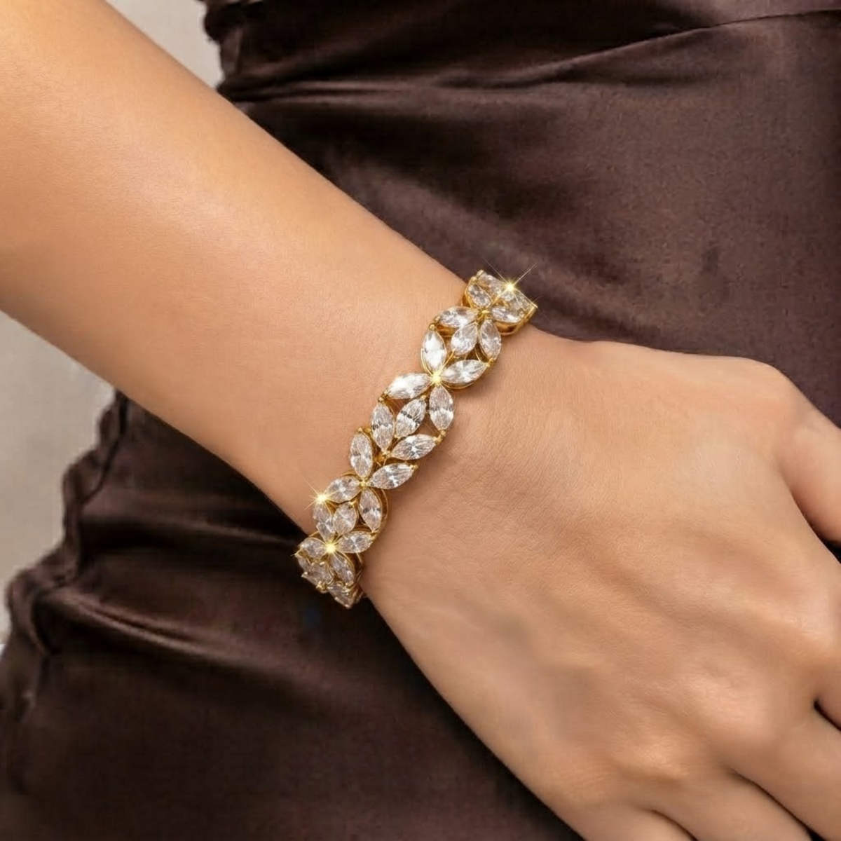 Marquise and Round Cut Floral Lab Grown Diamond Bracelet