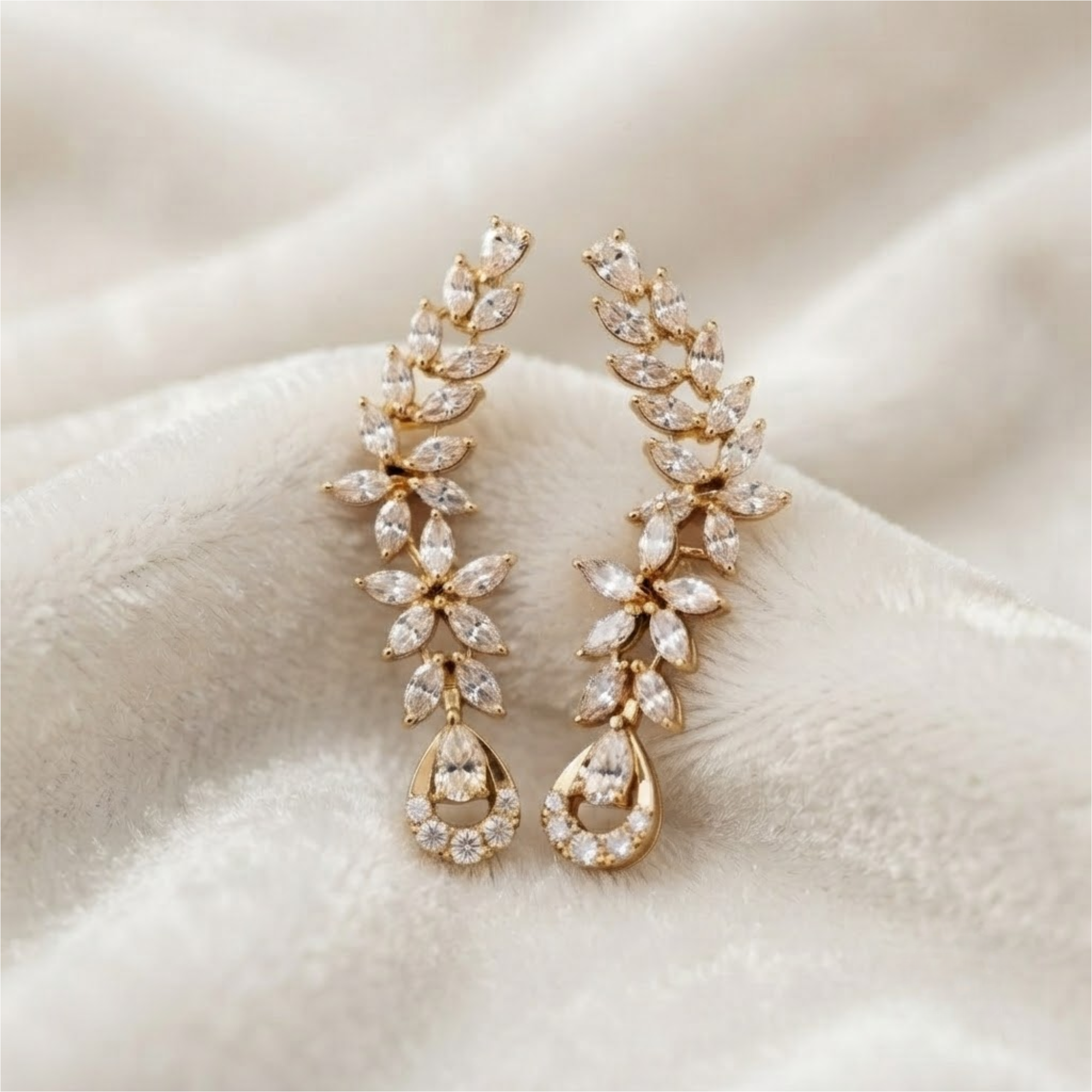 Marquise Pear Diamond Drop Earrings, 14K Solid Gold Leaf Earrings