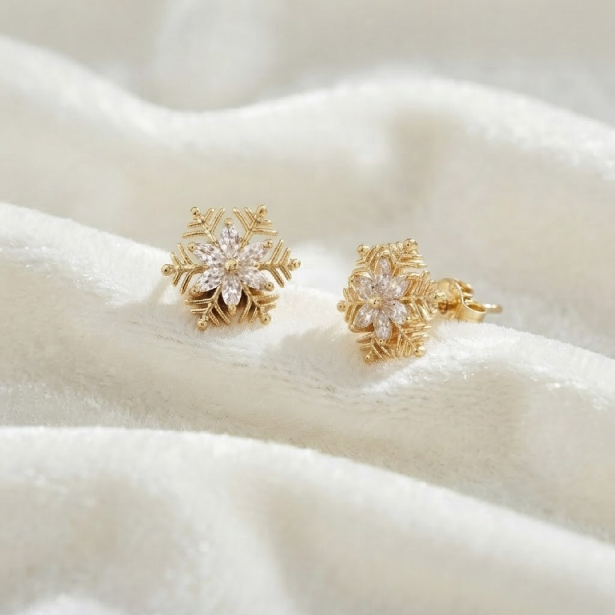 Marquise Diamond Snowflake Stud Earrings in 14K Solid Gold