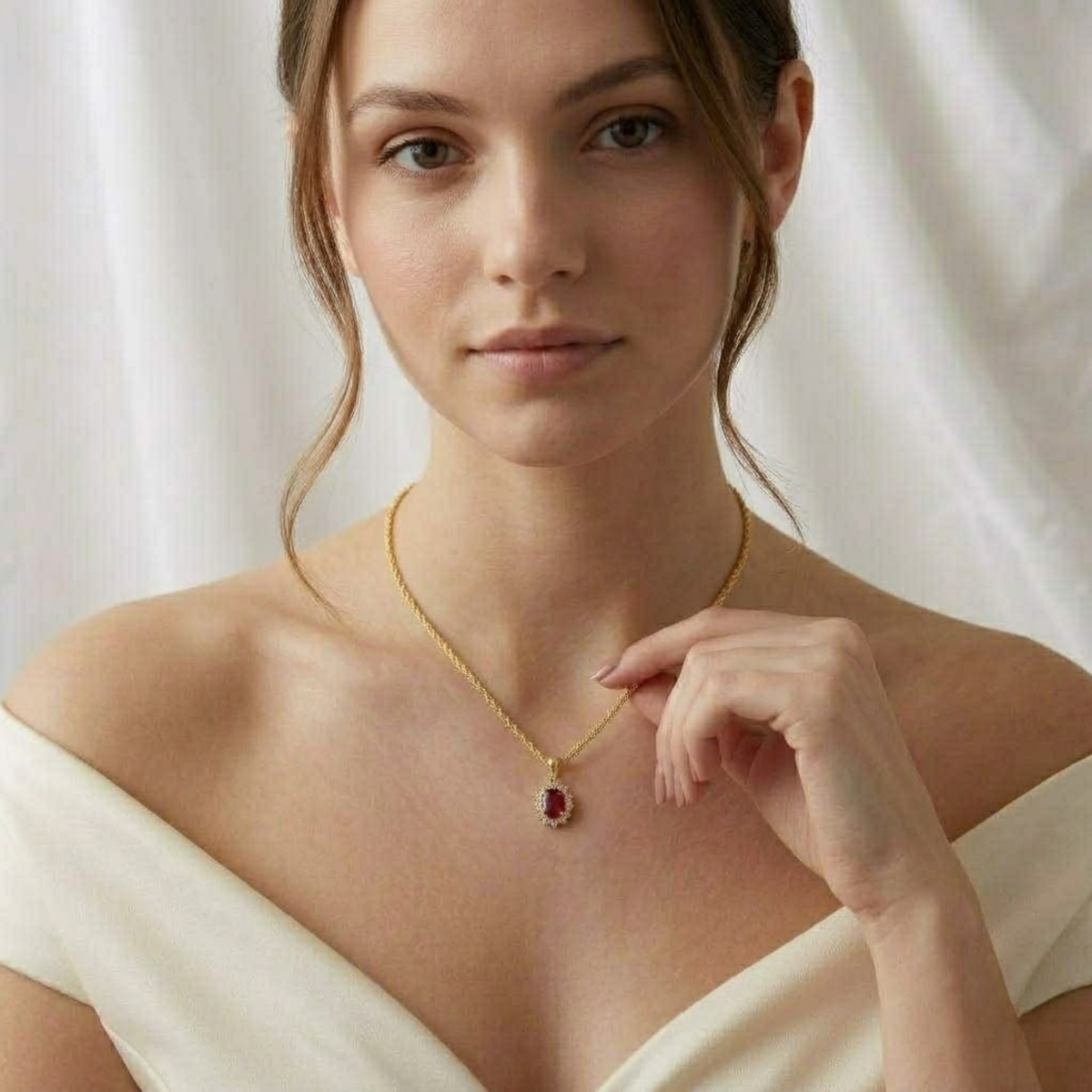 Gold Round Cut Ruby Necklace