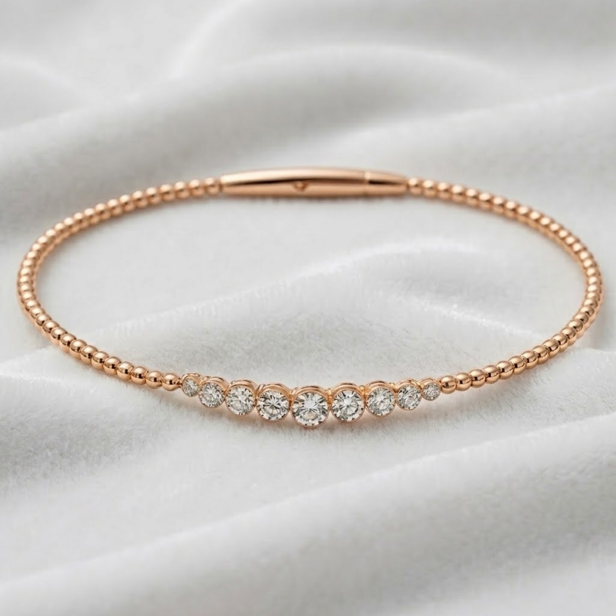 Graduated Diamond Bangle Bracelet in 14K Solid Gold