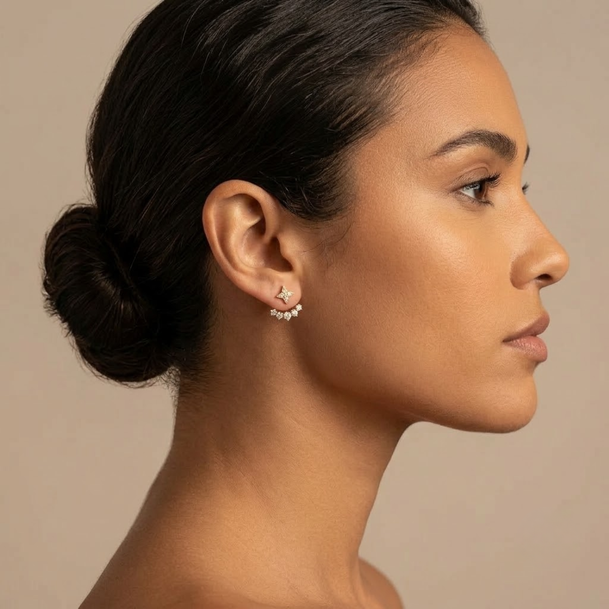 Diamond Star Jacket Earrings, 14K Solid Gold Celestial Studs