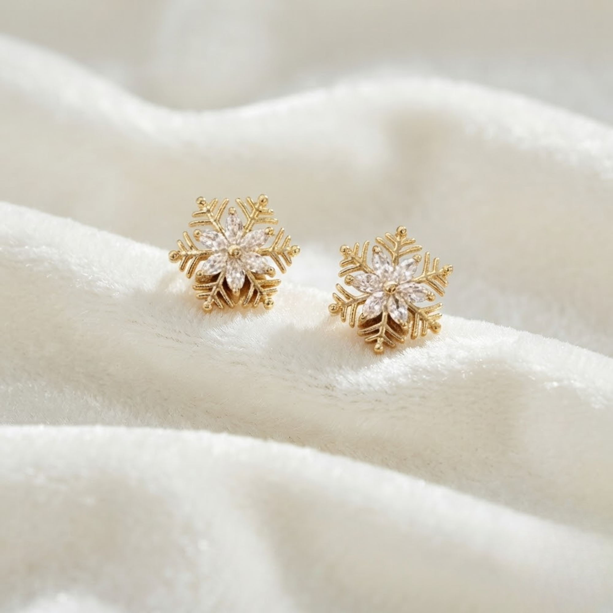 Marquise Diamond Snowflake Stud Earrings in 14K Solid Gold