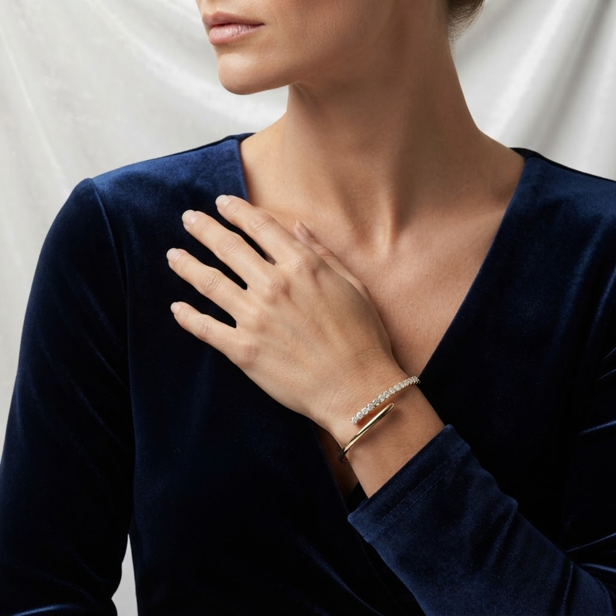 Round Diamond Open Cuff Bangle Bracelet in 14K Solid Gold