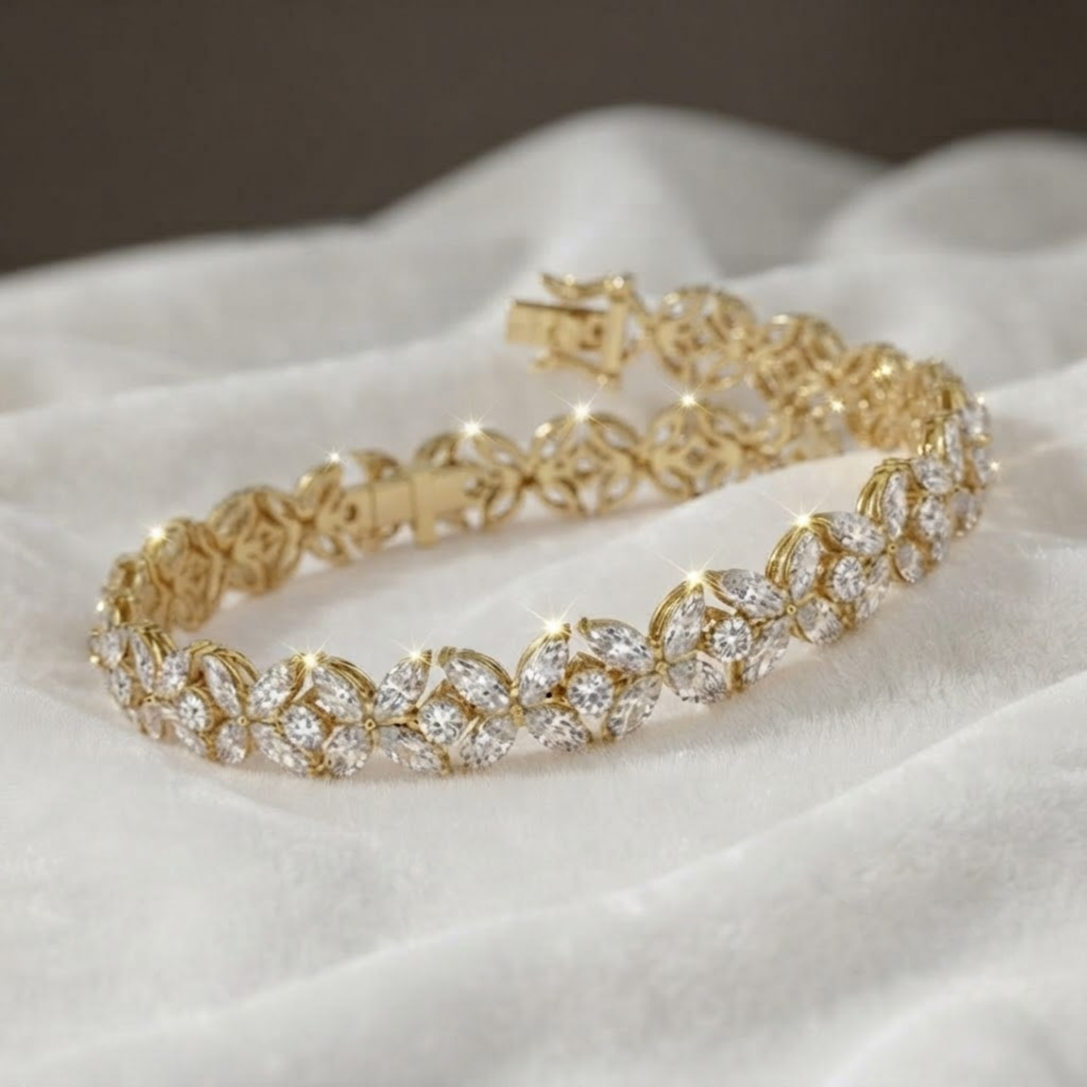 Marquise and Round Cut Floral Lab Grown Diamond Bracelet