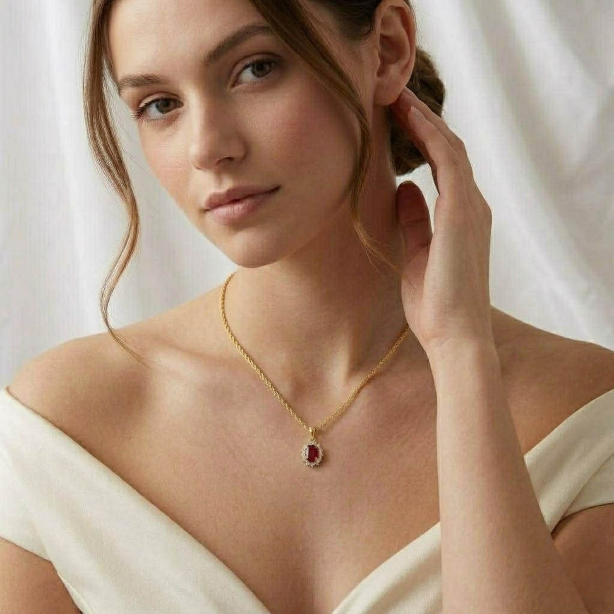 Gold Round Cut Ruby Necklace