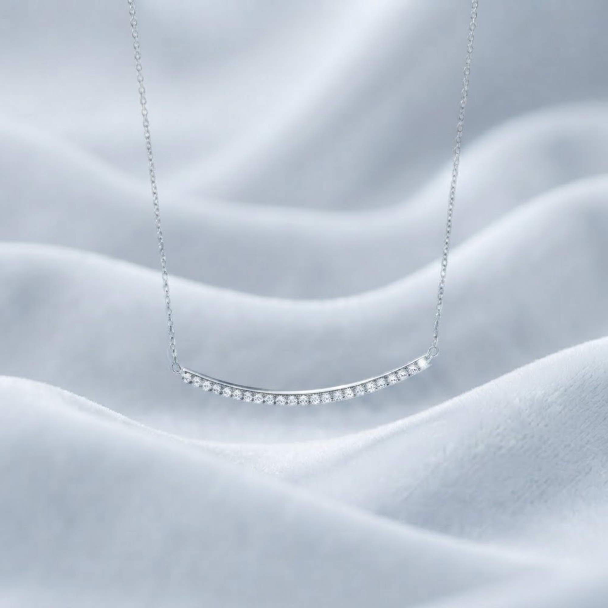 Diamond Curved Bar Necklace, 14K Solid Gold Minimalist Diamond Necklace