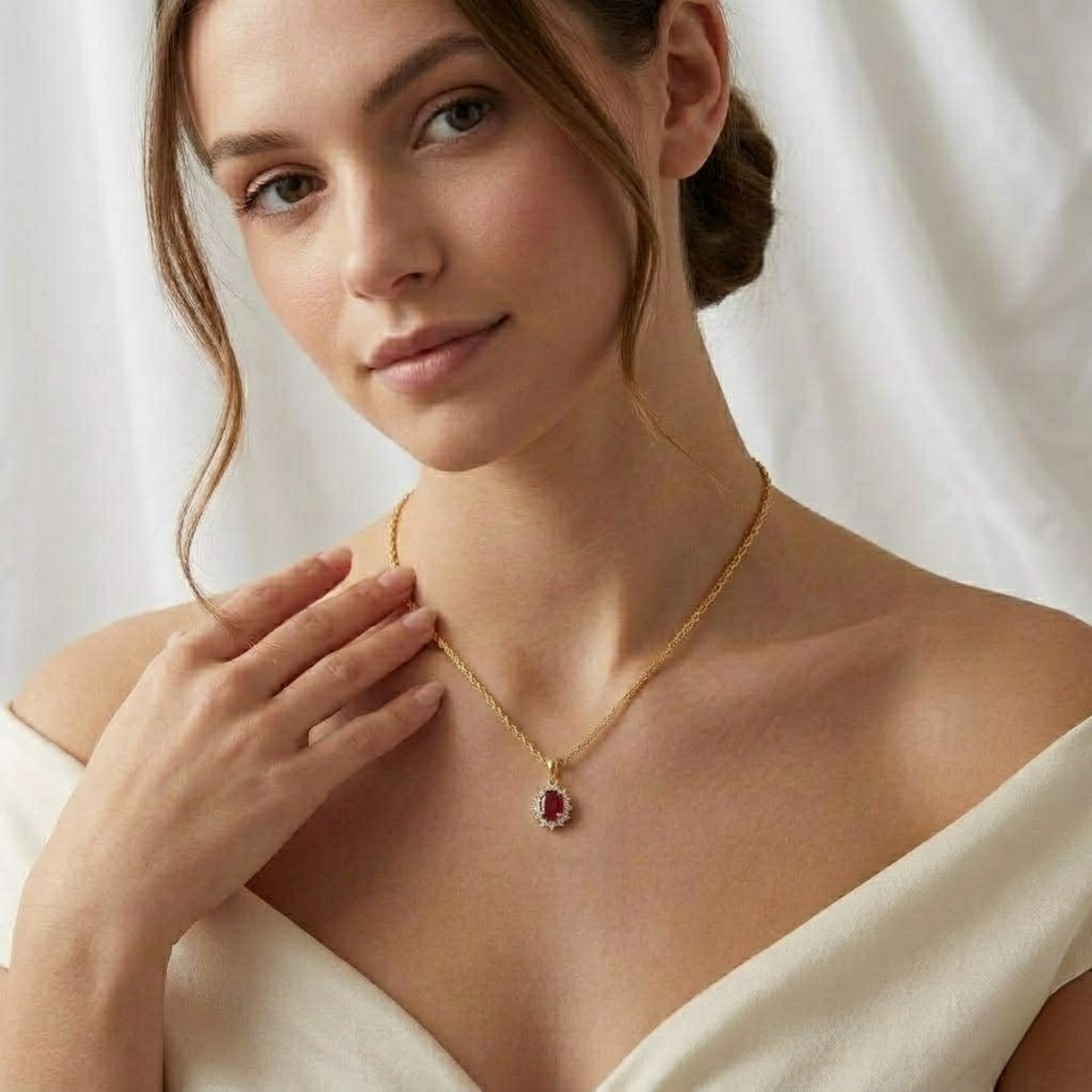 Gold Round Cut Ruby Necklace