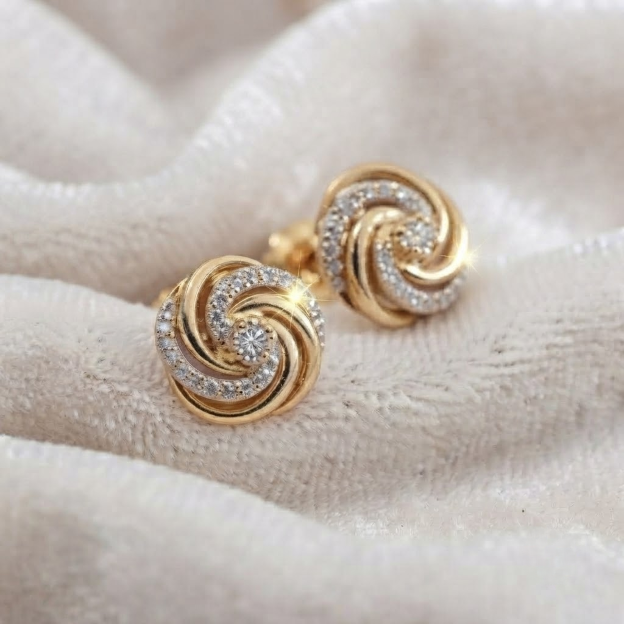 Diamond Swirl Stud Earrings, 14K Solid Gold Pinwheel Earrings
