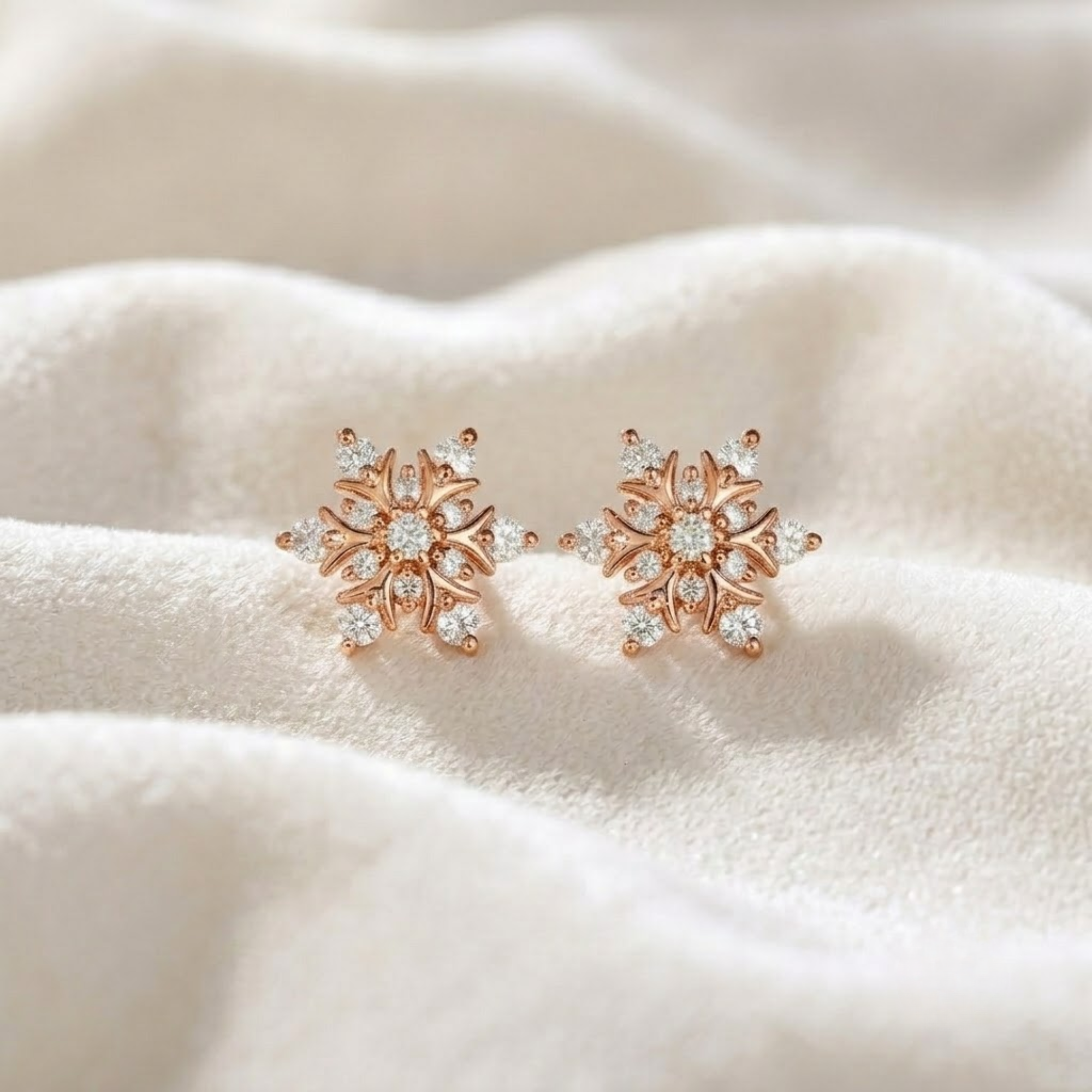 Diamond Flower Stud Earrings, 14K Solid Gold Starburst Earrings